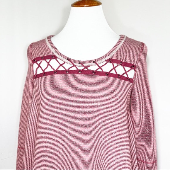 Free People Criss Cross Magenta Pink Striped Pullover Long Sleeve Sweatshirt Top - Picture 3 of 10